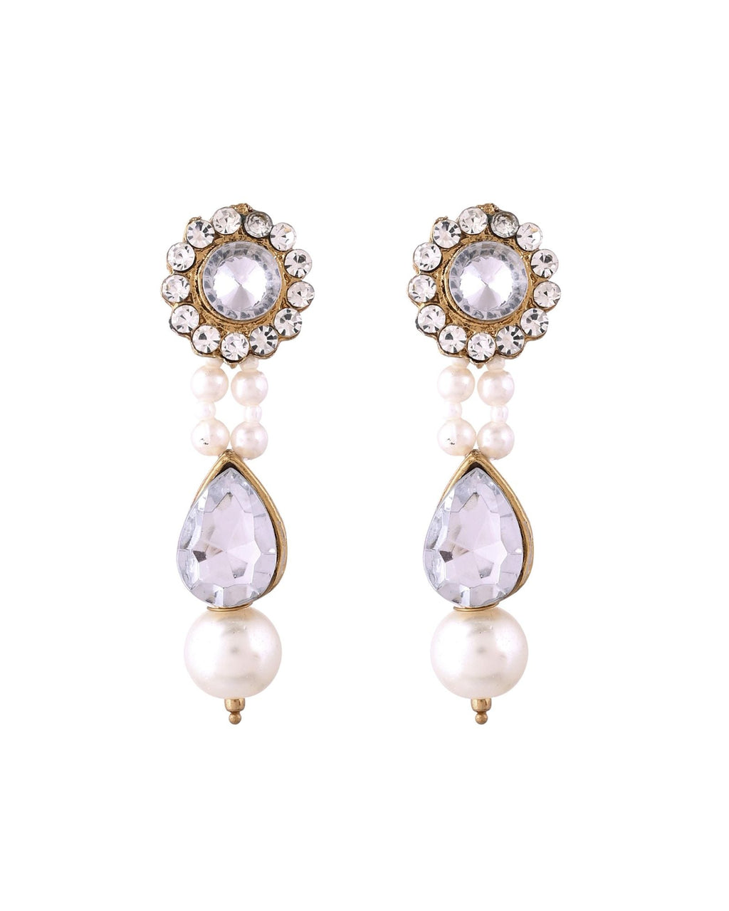 Jewels Nest Gold-Tone Pearl Choker Necklace With Stone Pendant And Earrings