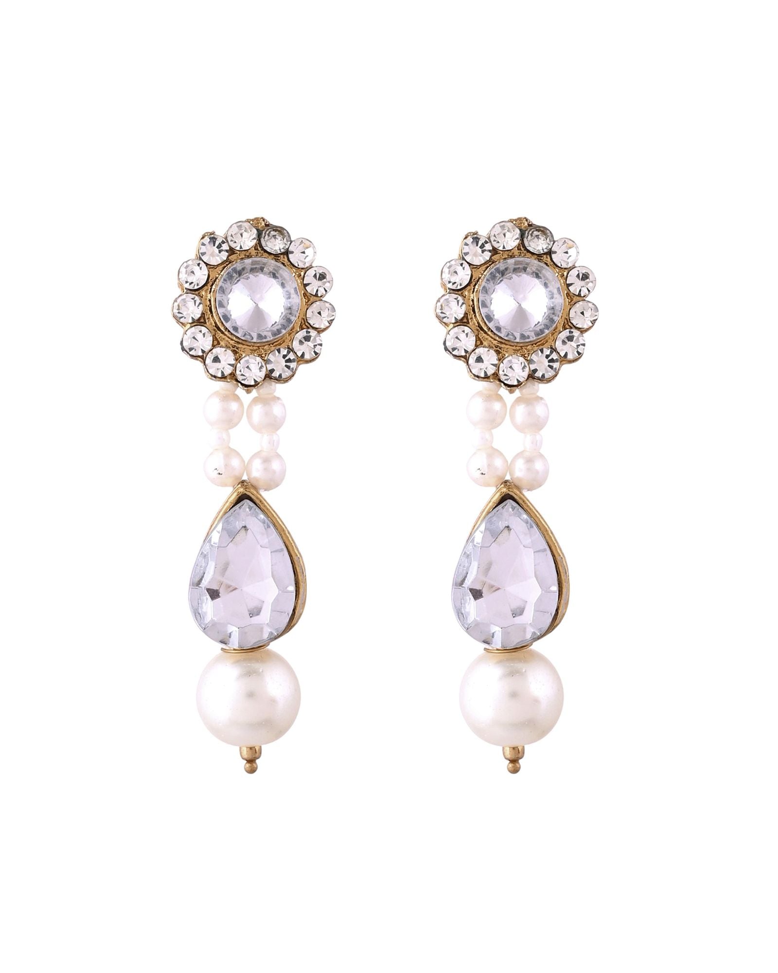 Jewels Nest Gold-Tone Pearl Choker Necklace With Stone Pendant And Earrings