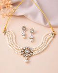 Jewels Nest Gold-Tone Pearl Choker Necklace With Stone Pendant And Earrings