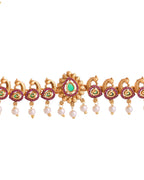 Jewels Nest Gold-Tone Peacock Motif Choker Necklace With Pearl Drops And Jhumka Earrings