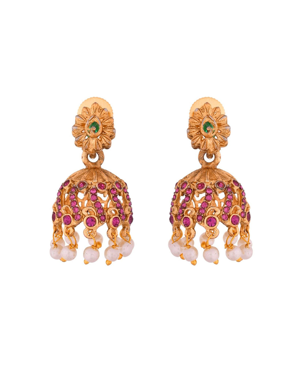 Jewels Nest Gold-Tone Peacock Motif Choker Necklace With Pearl Drops And Jhumka Earrings