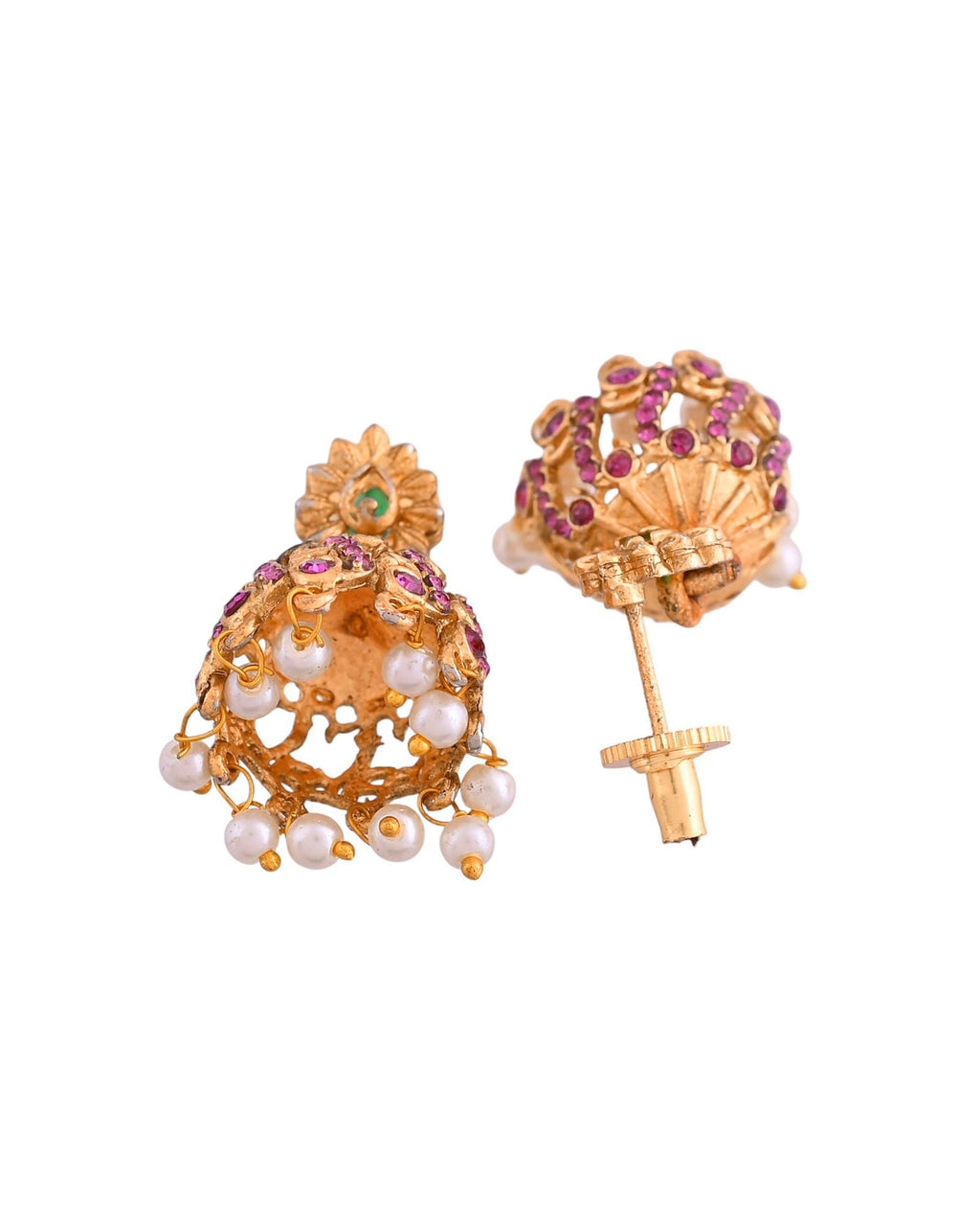 Jewels Nest Gold-Tone Peacock Motif Choker Necklace With Pearl Drops And Jhumka Earrings