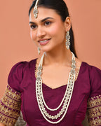Jewels Nest Gold-Tone Layered Pearl Long Necklace With Crystal Motifs And Drop Earrings