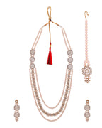 Jewels Nest Gold-Tone Layered Pearl Long Necklace With Crystal Motifs And Drop Earrings