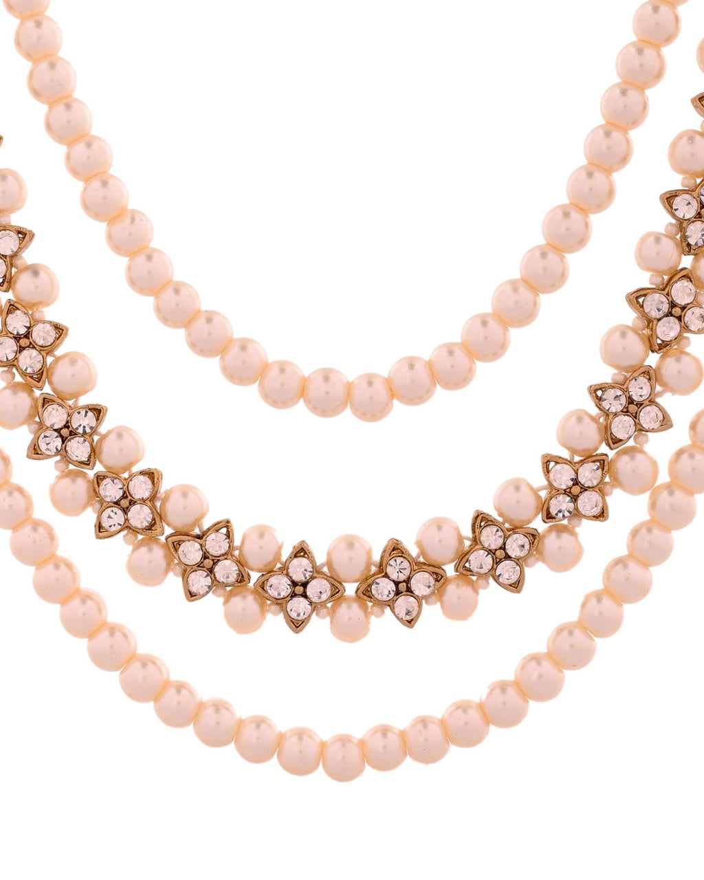 Jewels Nest Gold-Tone Layered Pearl Long Necklace With Crystal Motifs And Drop Earrings