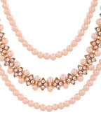 Jewels Nest Gold-Tone Layered Pearl Long Necklace With Crystal Motifs And Drop Earrings
