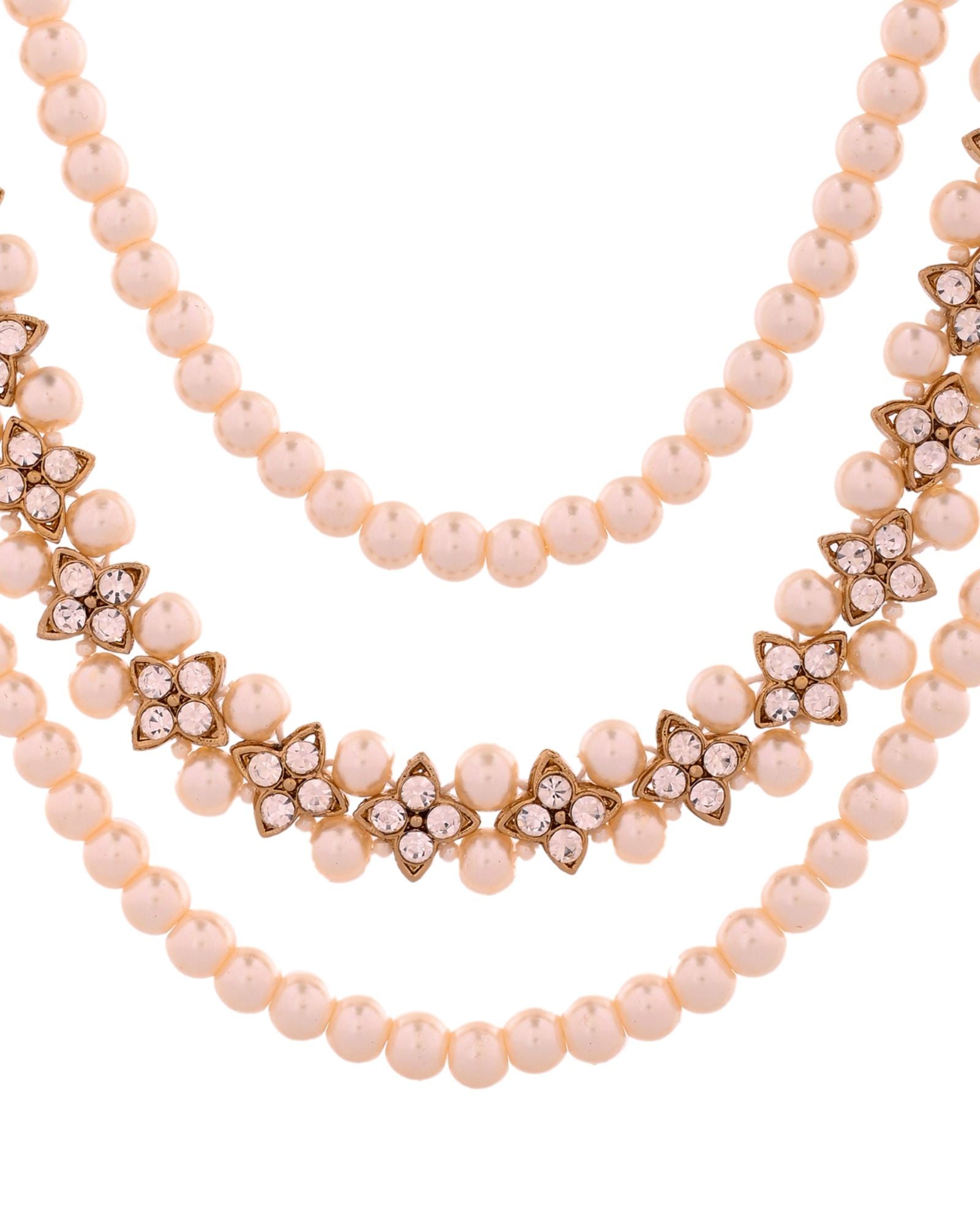 Jewels Nest Gold-Tone Layered Pearl Long Necklace With Crystal Motifs And Drop Earrings