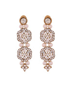 Jewels Nest Gold-Tone Layered Pearl Long Necklace With Crystal Motifs And Drop Earrings