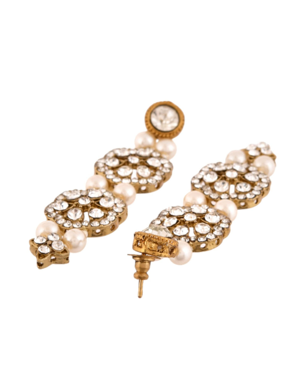 Jewels Nest Gold-Tone Layered Pearl Long Necklace With Crystal Motifs And Drop Earrings