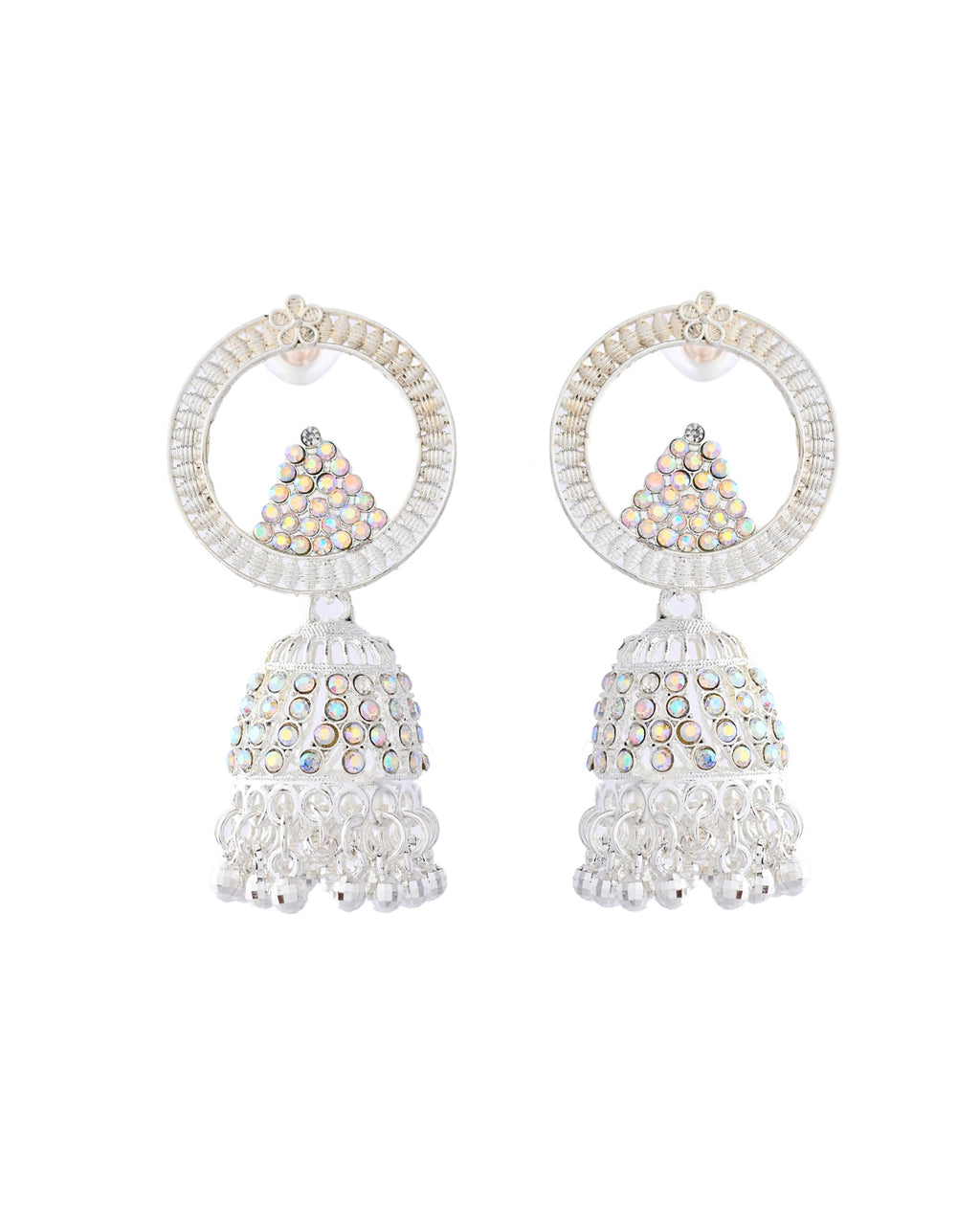 Jewels Nest Silver-Plated Crystal Embellished Jhumka Earrings with Circular Hoops - Distacart