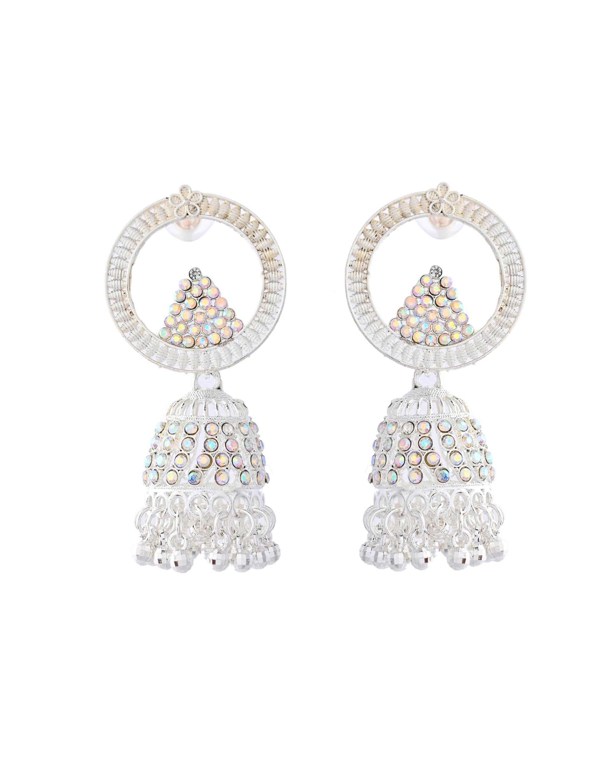 Jewels Nest Silver-Plated Crystal Embellished Jhumka Earrings with Circular Hoops - Distacart