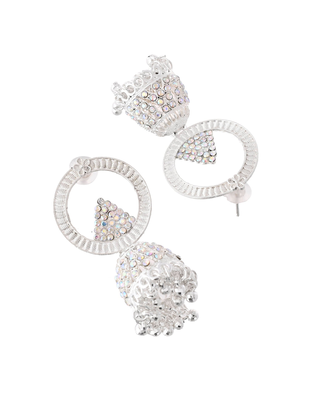Jewels Nest Silver-Plated Crystal Embellished Jhumka Earrings with Circular Hoops - Distacart