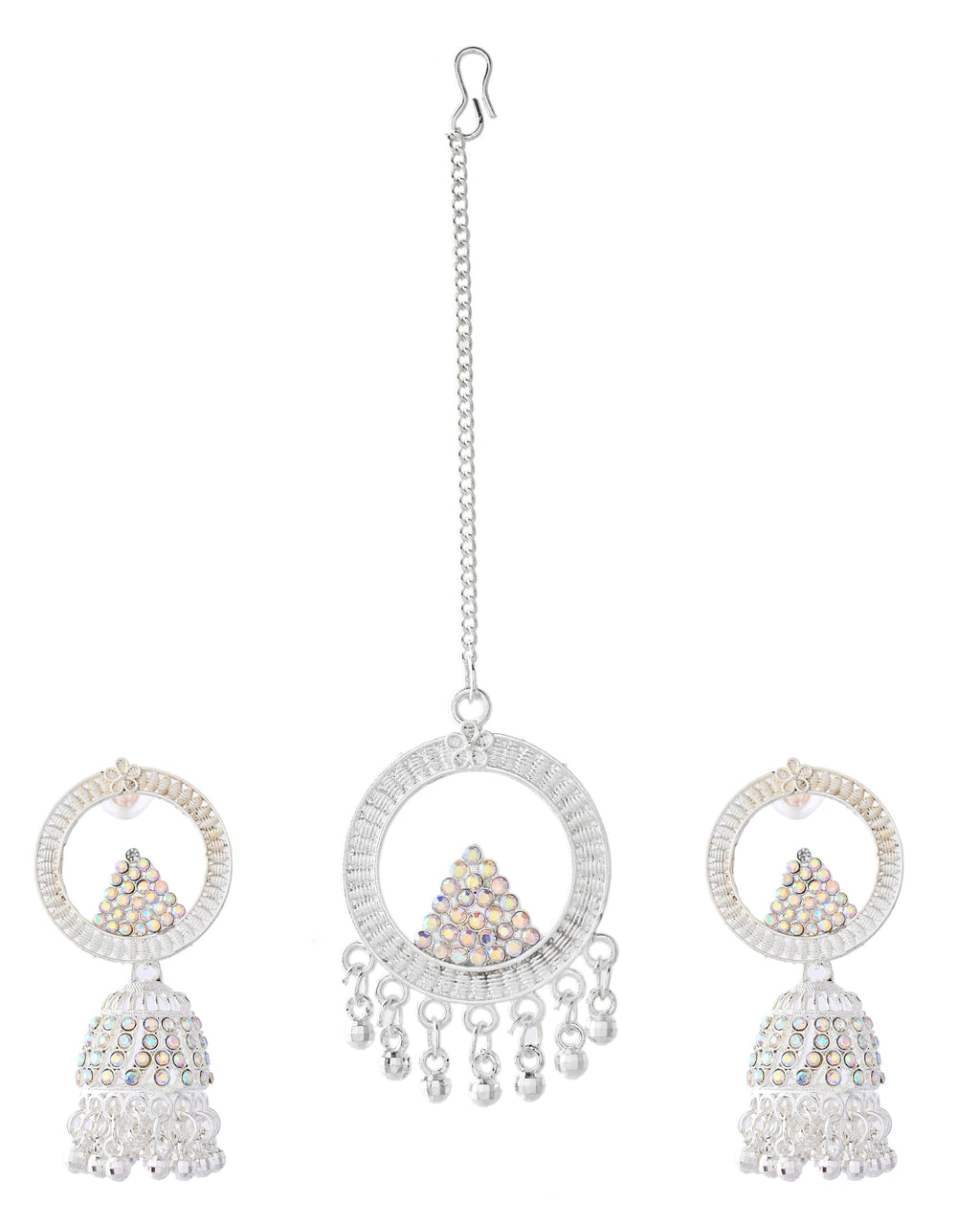 Jewels Nest Silver-Plated Crystal Embellished Jhumka Earrings with Circular Hoops - Distacart