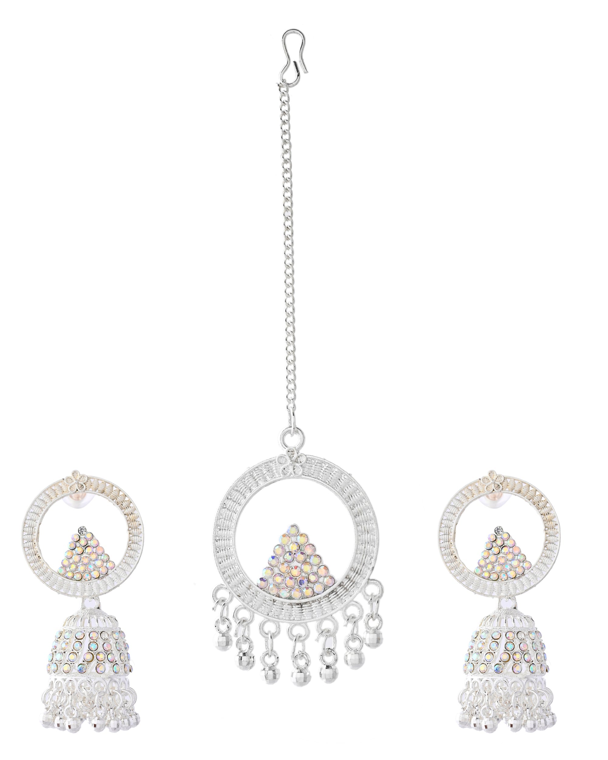 Jewels Nest Silver-Plated Crystal Embellished Jhumka Earrings with Circular Hoops - Distacart