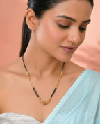 Jewels Nest Gold-Tone Black Beaded Mangalsutra Necklace With Filigree Center Design