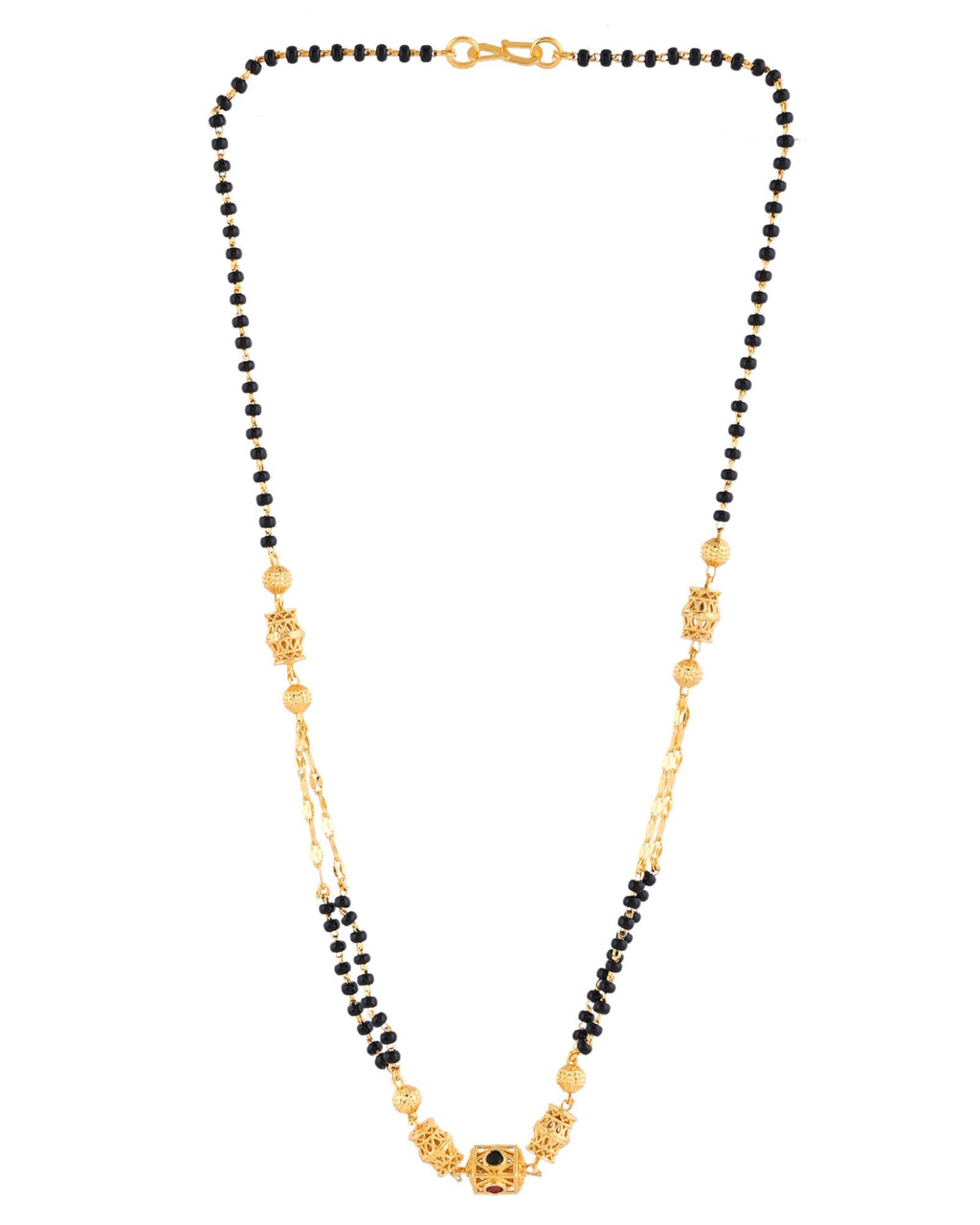 Jewels Nest Gold-Tone Black Beaded Mangalsutra Necklace With Filigree Center Design