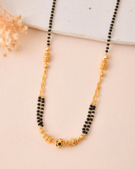 Jewels Nest Gold-Tone Black Beaded Mangalsutra Necklace With Filigree Center Design