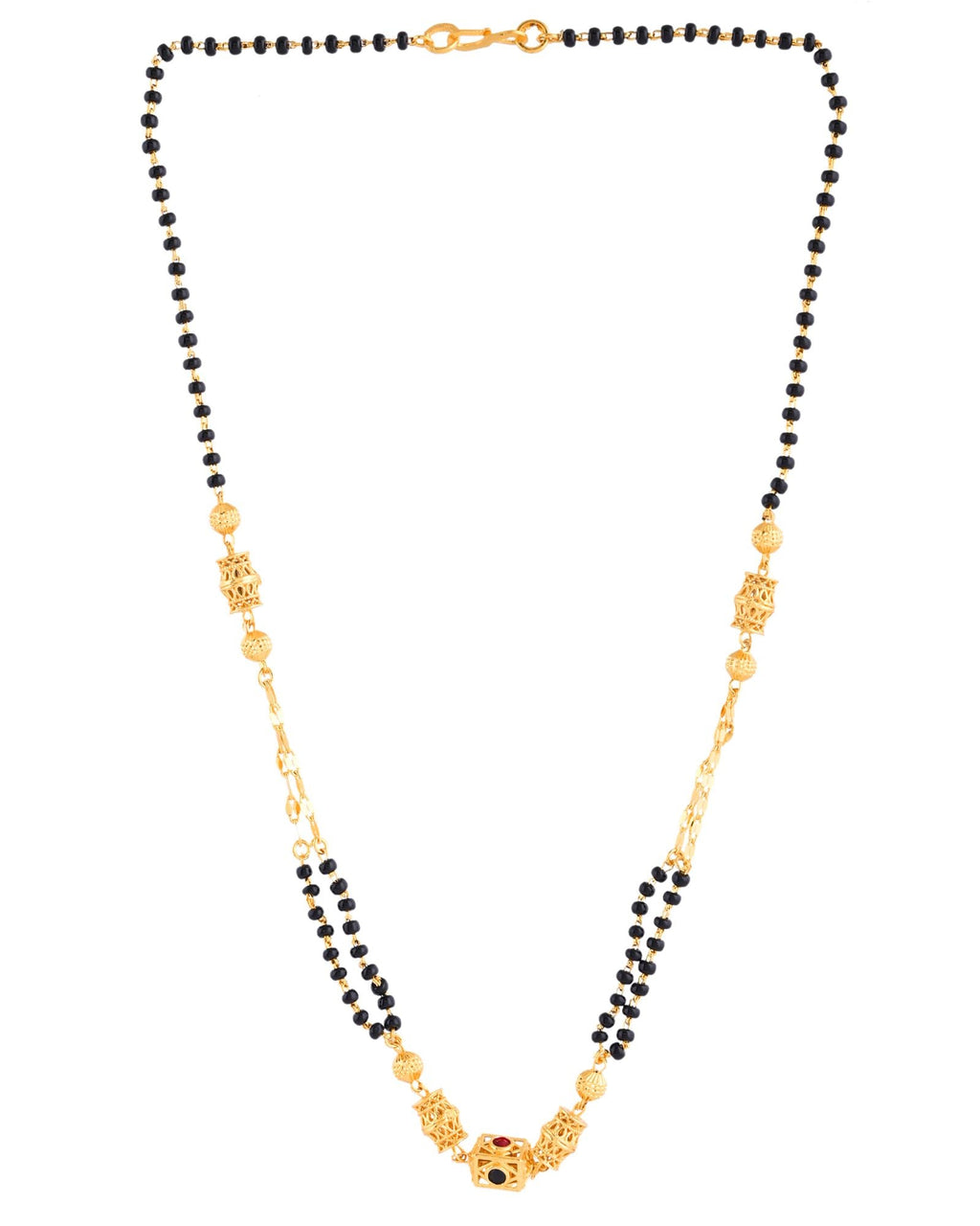 Jewels Nest Gold-Plated Black Beads Mangalsutra With Geometric Filigree Accent