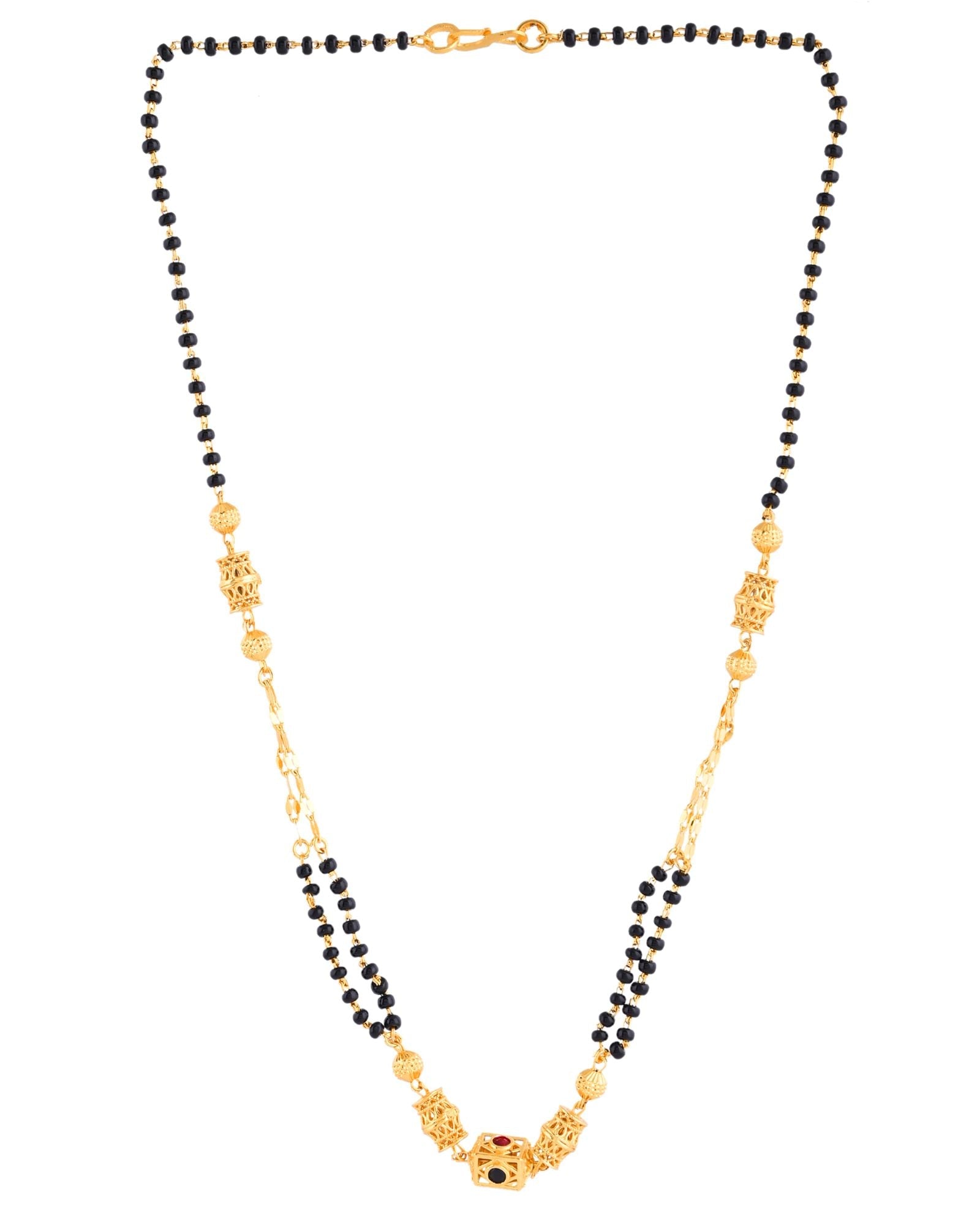 Jewels Nest Gold-Plated Black Beads Mangalsutra With Geometric Filigree Accent