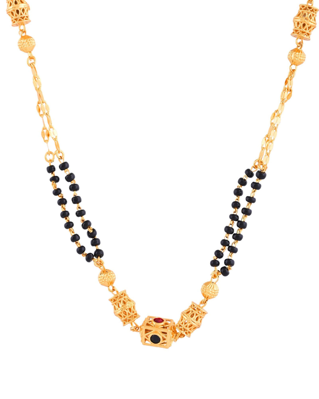 Jewels Nest Gold-Plated Black Beads Mangalsutra With Geometric Filigree Accent