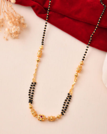 Jewels Nest Gold-Plated Black Beads Mangalsutra With Geometric Filigree Accent