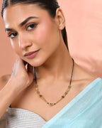 Jewels Nest Gold-Plated Black Beads Mangalsutra With Dual Chain & Stone Accent