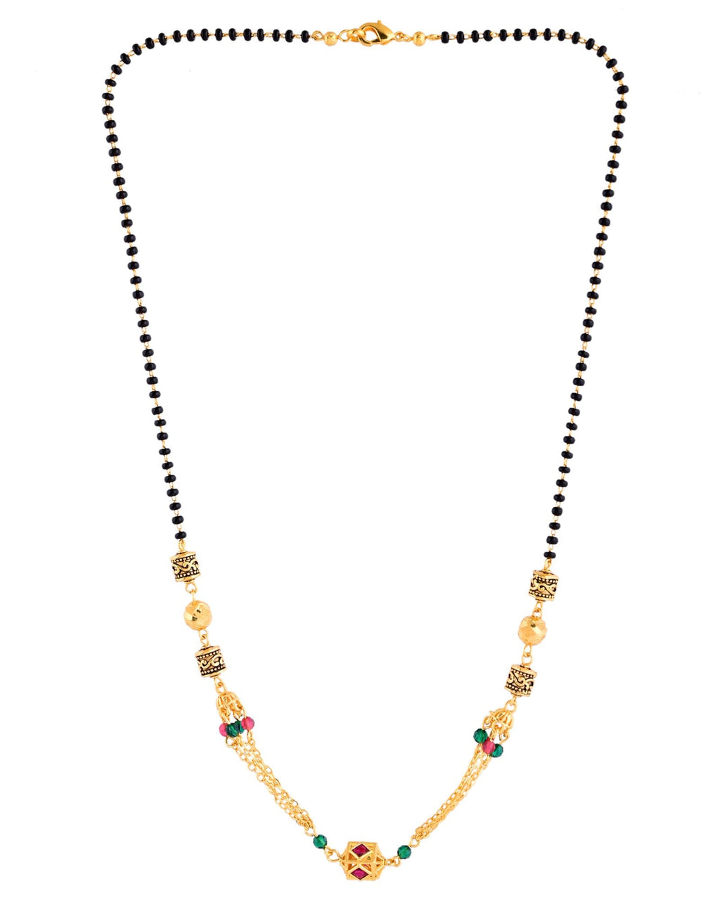 Jewels Nest Gold-Plated Black Beads Mangalsutra With Dual Chain & Stone Accent