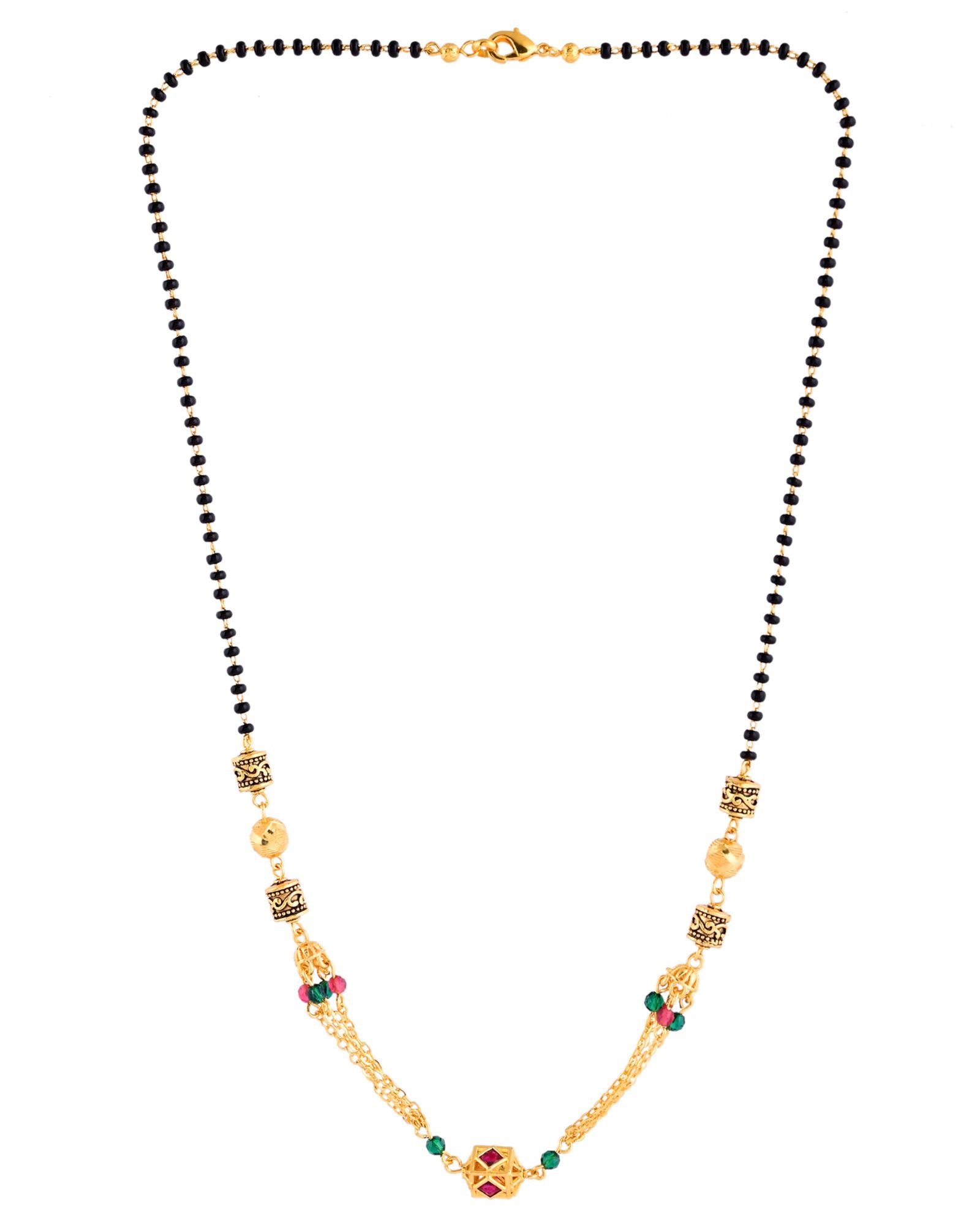 Jewels Nest Gold-Plated Black Beads Mangalsutra With Dual Chain & Stone Accent
