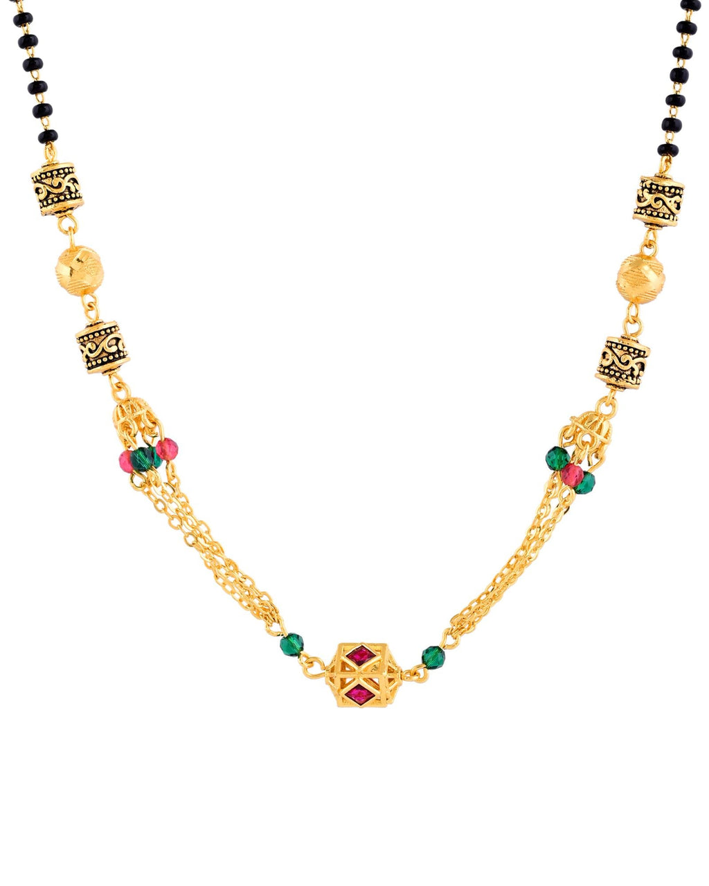 Jewels Nest Gold-Plated Black Beads Mangalsutra With Dual Chain & Stone Accent