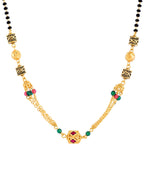 Jewels Nest Gold-Plated Black Beads Mangalsutra With Dual Chain & Stone Accent