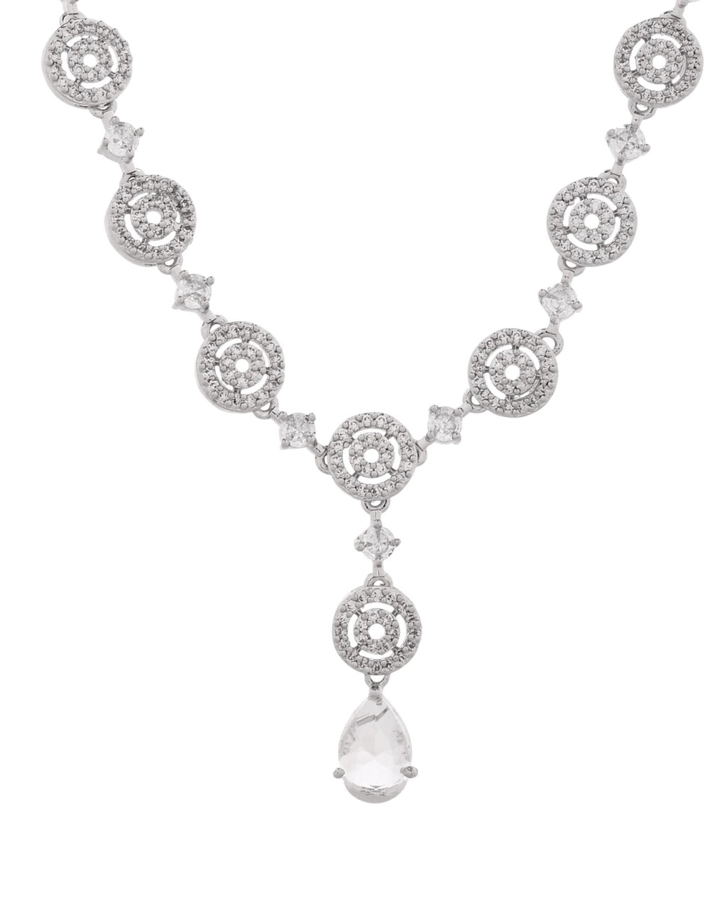 Jewels Nest Silver-Plated And Crystal Drop Necklace Set With Matching Earrings