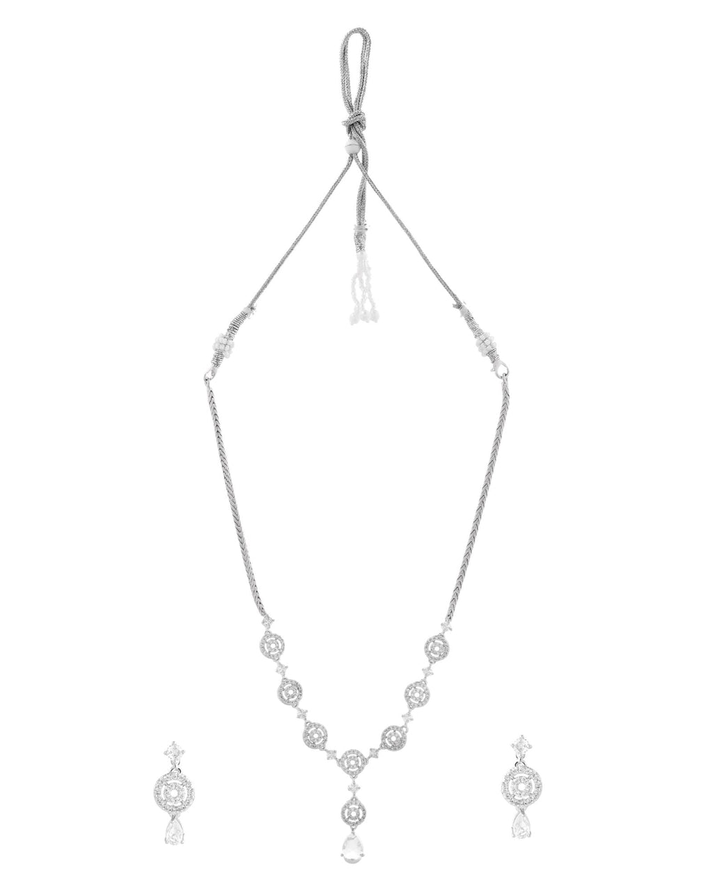 Jewels Nest Silver-Plated And Crystal Drop Necklace Set With Matching Earrings
