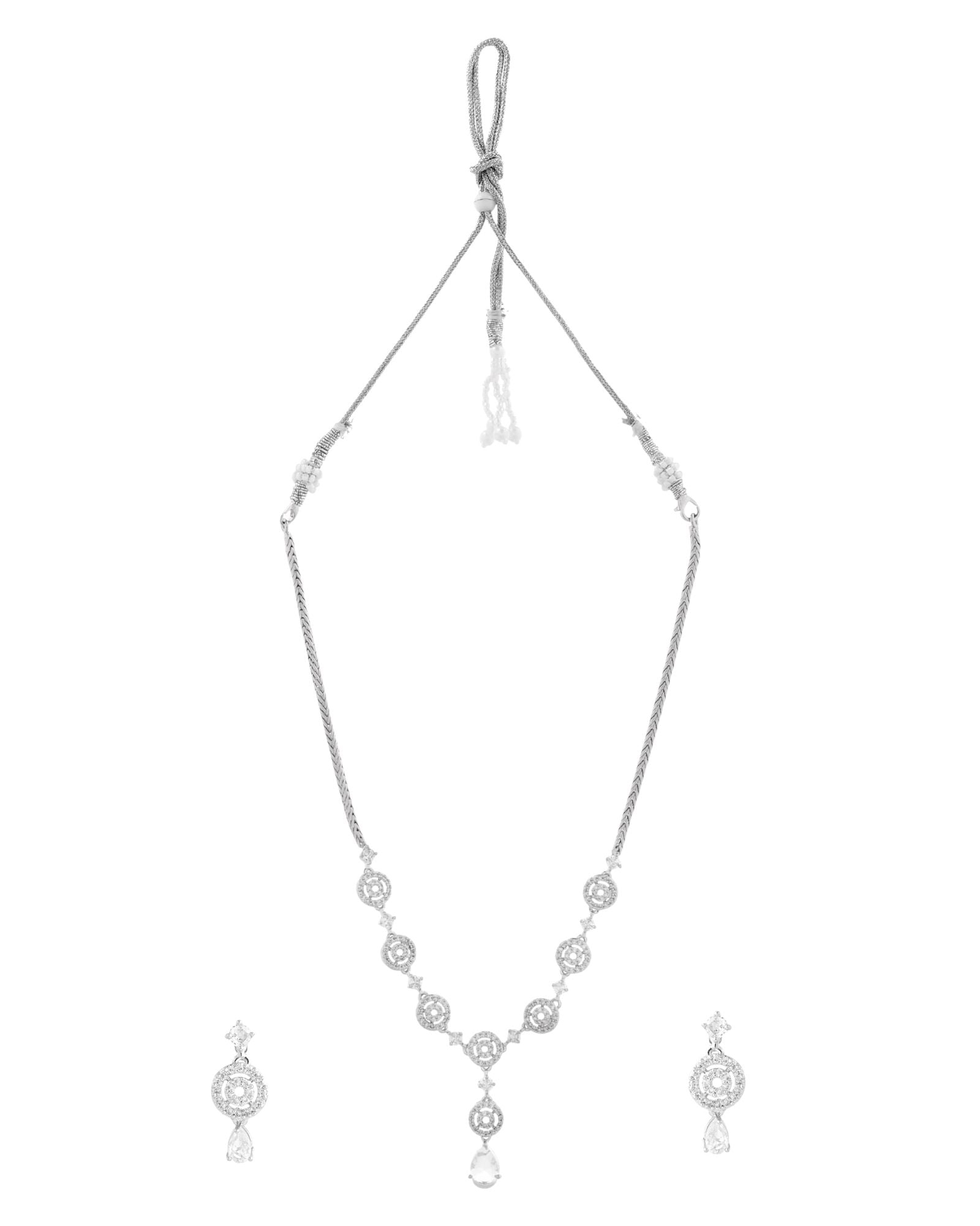 Jewels Nest Silver-Plated And Crystal Drop Necklace Set With Matching Earrings