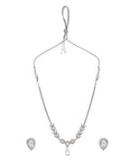 Jewels Nest Silver-Plated American Diamond (Ad) Necklace Set With Teardrop Pendant & Matching Earrings
