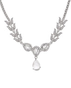 Jewels Nest Silver-Plated American Diamond (Ad) Necklace Set With Teardrop Pendant & Matching Earrings