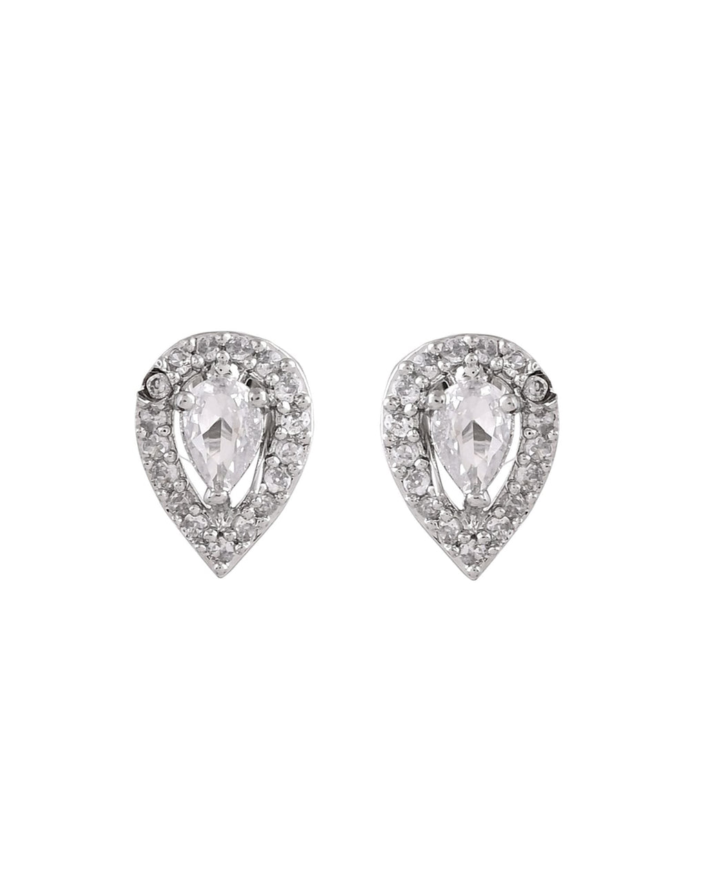 Jewels Nest Silver-Plated American Diamond (Ad) Necklace Set With Teardrop Pendant & Matching Earrings