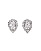 Jewels Nest Silver-Plated American Diamond (Ad) Necklace Set With Teardrop Pendant & Matching Earrings