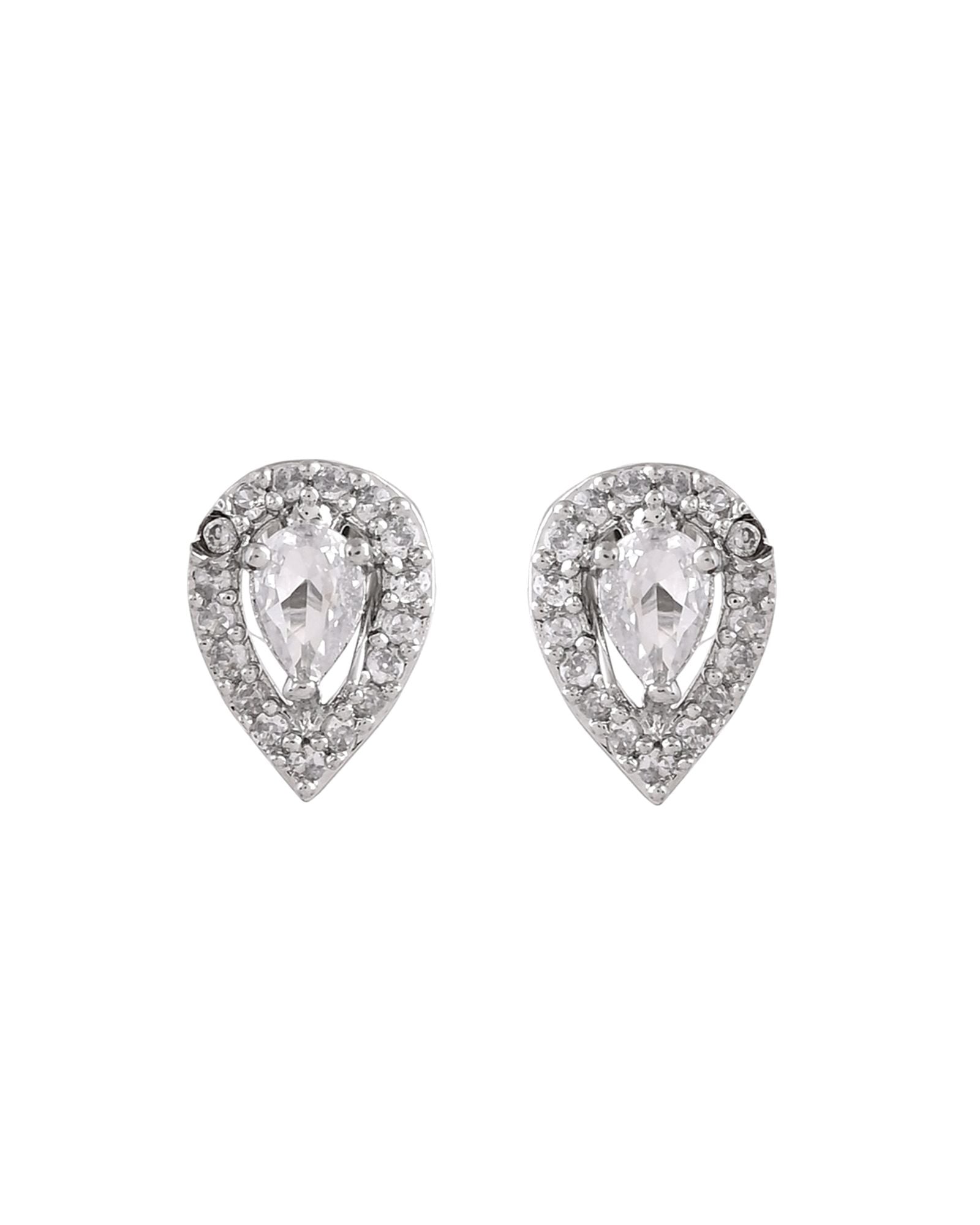 Jewels Nest Silver-Plated American Diamond (Ad) Necklace Set With Teardrop Pendant & Matching Earrings