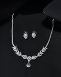 Jewels Nest Silver-Plated American Diamond (Ad) Necklace Set With Teardrop Pendant & Matching Earrings