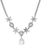 Jewels Nest Silver-Plated American Diamond (Ad) Floral Teardrop Necklace Set With Matching Stud Earrings