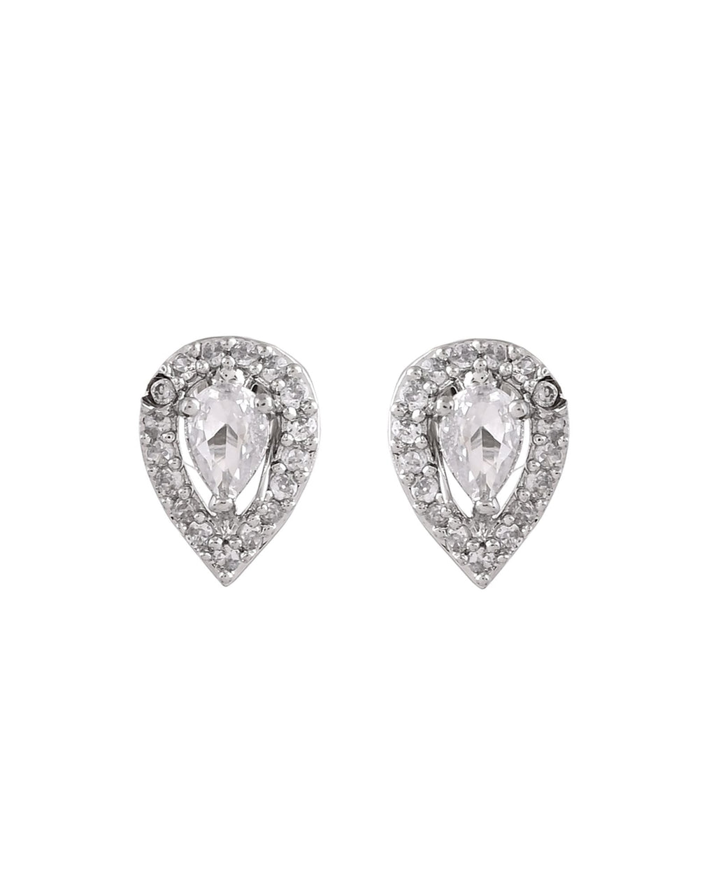 Jewels Nest Silver-Plated American Diamond (Ad) Floral Teardrop Necklace Set With Matching Stud Earrings