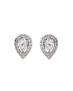 Jewels Nest Silver-Plated American Diamond (Ad) Floral Teardrop Necklace Set With Matching Stud Earrings