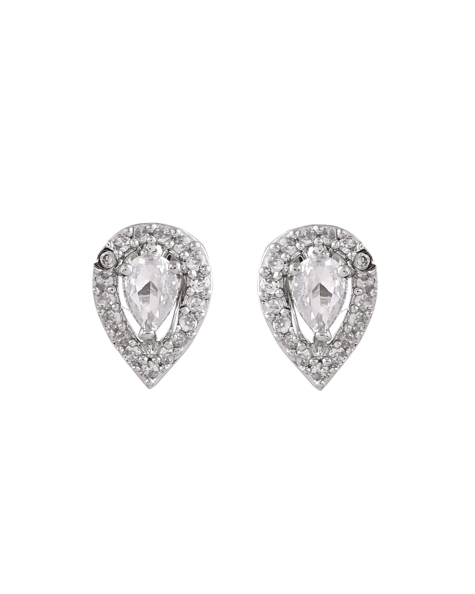 Jewels Nest Silver-Plated American Diamond (Ad) Floral Teardrop Necklace Set With Matching Stud Earrings