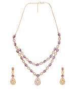 Jewels Nest Gold-Plated American Diamond (Ad) Purple Stone Teardrop Necklace Set With Matching Earrings