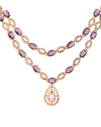 Jewels Nest Gold-Plated American Diamond (Ad) Purple Stone Teardrop Necklace Set With Matching Earrings