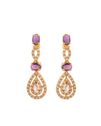 Jewels Nest Gold-Plated American Diamond (Ad) Purple Stone Teardrop Necklace Set With Matching Earrings