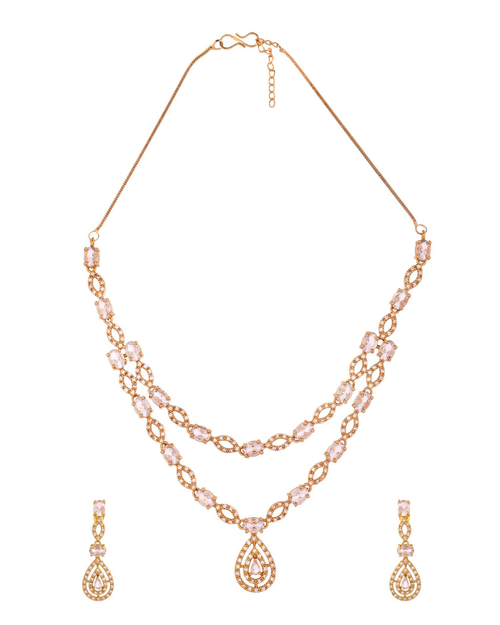 Jewels Nest Elegant Gold-Plated Teardrop Cz Necklace Set With Matching Earrings For Women