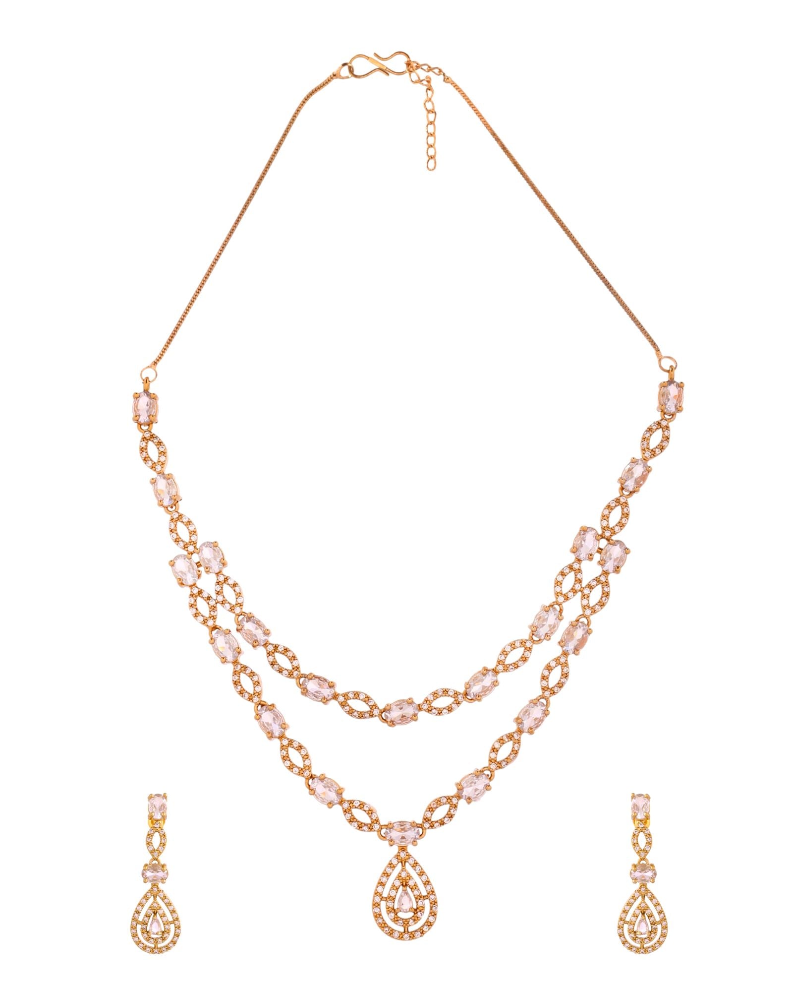 Jewels Nest Elegant Gold-Plated Teardrop Cz Necklace Set With Matching Earrings For Women