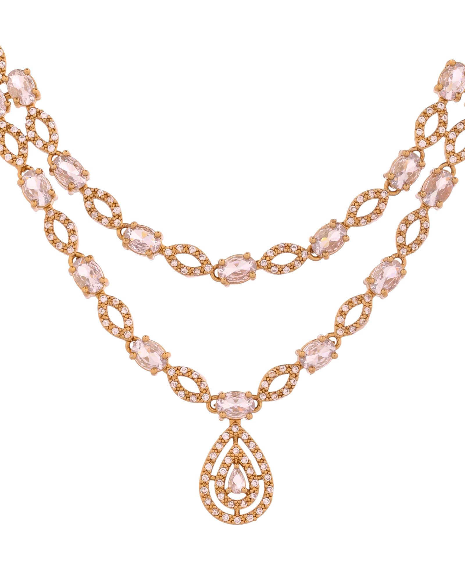 Jewels Nest Elegant Gold-Plated Teardrop Cz Necklace Set With Matching Earrings For Women