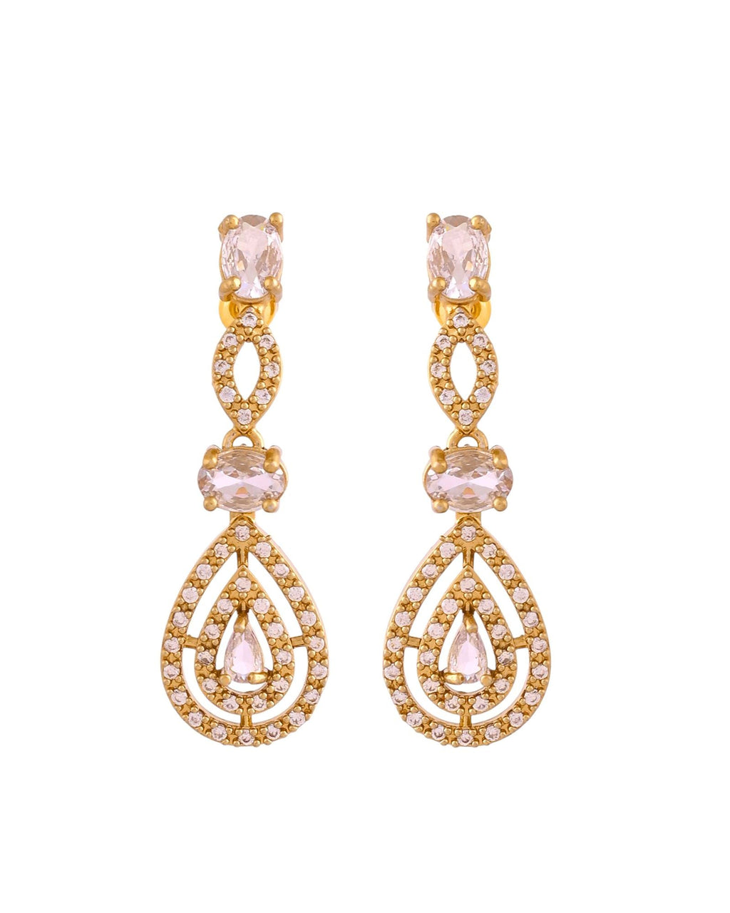 Jewels Nest Elegant Gold-Plated Teardrop Cz Necklace Set With Matching Earrings For Women